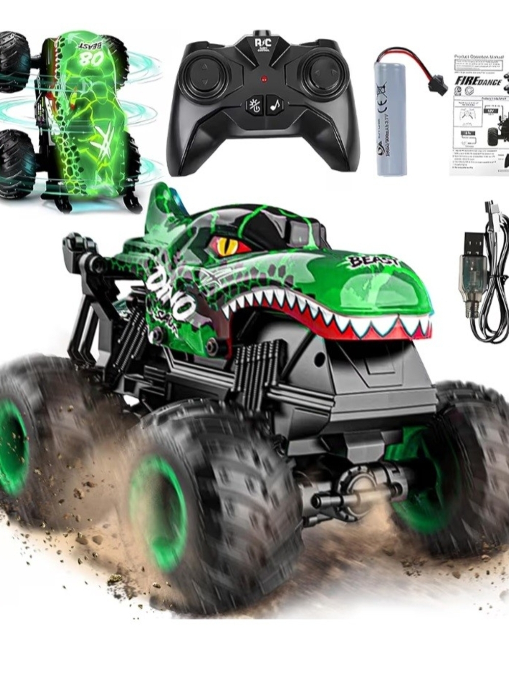 Green Dino RC Monster Truck with Wireless Controller
